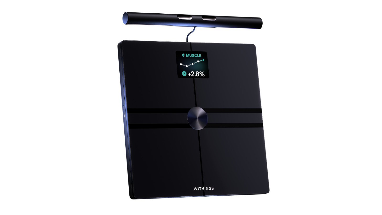 La BodyFit arbore un design élégant avec une finition en verre ITO ainsi qu'un écran couleur. ©Withings