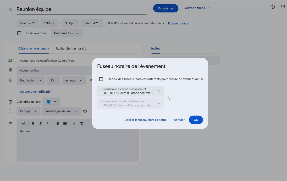 Sélectionnez un fuseau horaire. ©Google