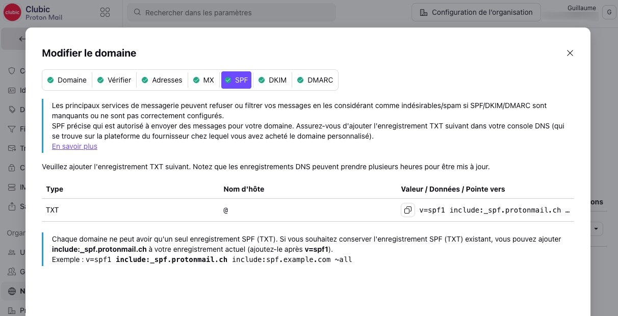 Exemple de paramétrage du SPF sur Proton