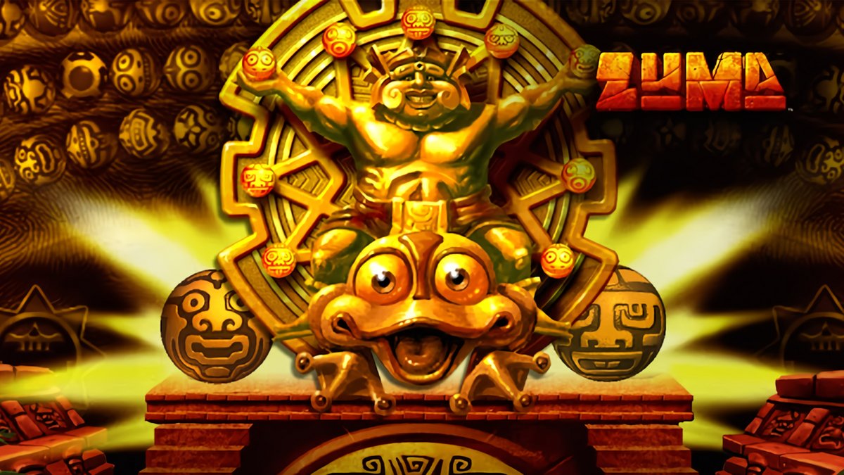 Zuma est un jeu de puzzle d’adresse signé PopCap Games, où il faut tirer sur des billes colorées pour former des combinaisons avant qu’elles n’atteignent le crâne doré - © PopCap Games