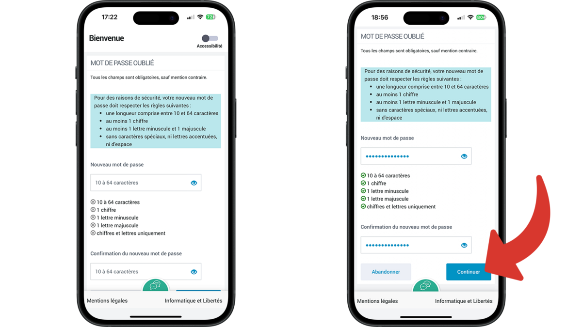 Confirmer le nouveau mot de passe CAF © Clubic