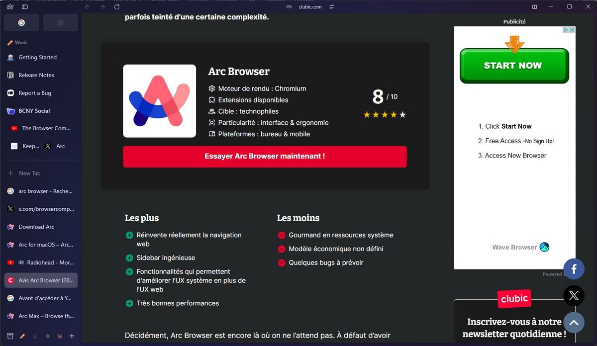 Arc Browser - une interface un poil déstabilisante bien plus facile à appréhender qu'il n'y paraît © Chloé Claessens pour Clubic 
