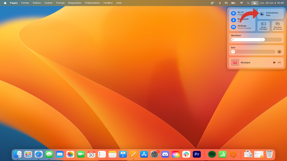 Localisation du mode Concentration sur macOS