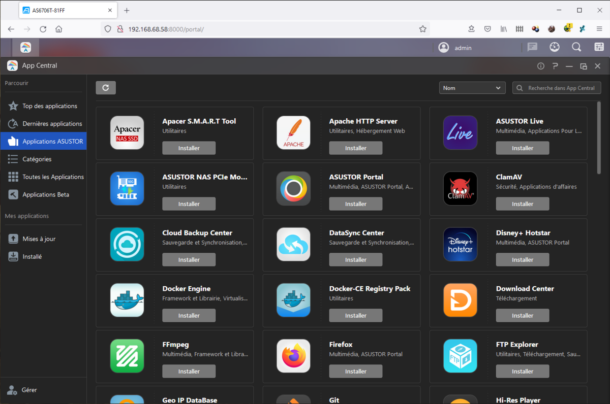 L'App Center regroupe de nombreuses applications. Ici, celles conçues directement par Asustor © Nerces