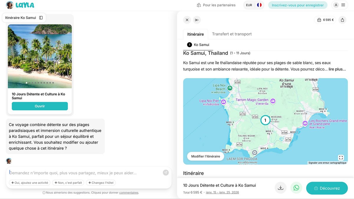 Trouvez les meilleurs vols et hôtels avec Layla. ©Layla AI GmbH