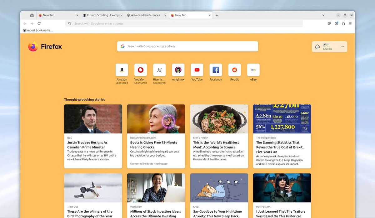 La nouvelle page d'accueil de Firefox 134 commence à se dévoiler outre-Atlantique © OMG! Ubuntu