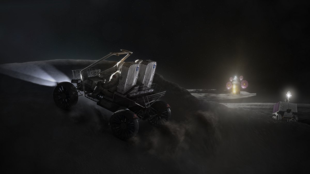 Vue d'artiste du futur LTV. Ce buggy lunaire ne sera pas pressurisé, contrairement au camion lunaire présenté par la JAXA et Toyota. Crédits : NASA