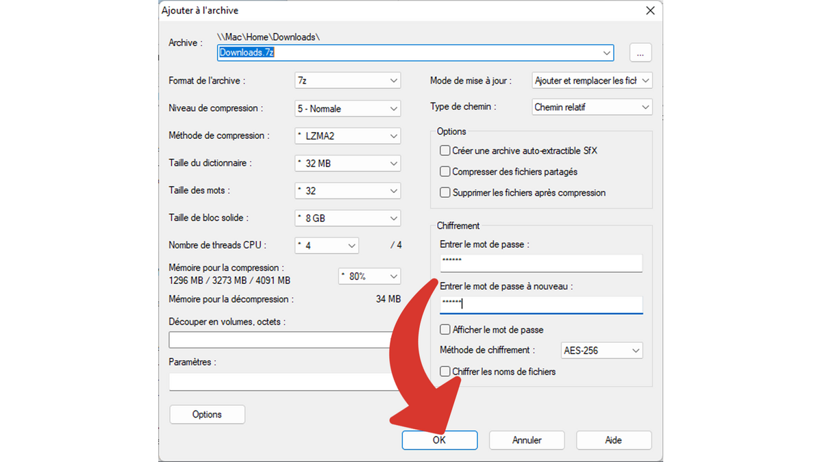 Démarrer la compression avec mot de passe en utilisant 7-Zip © Clubic