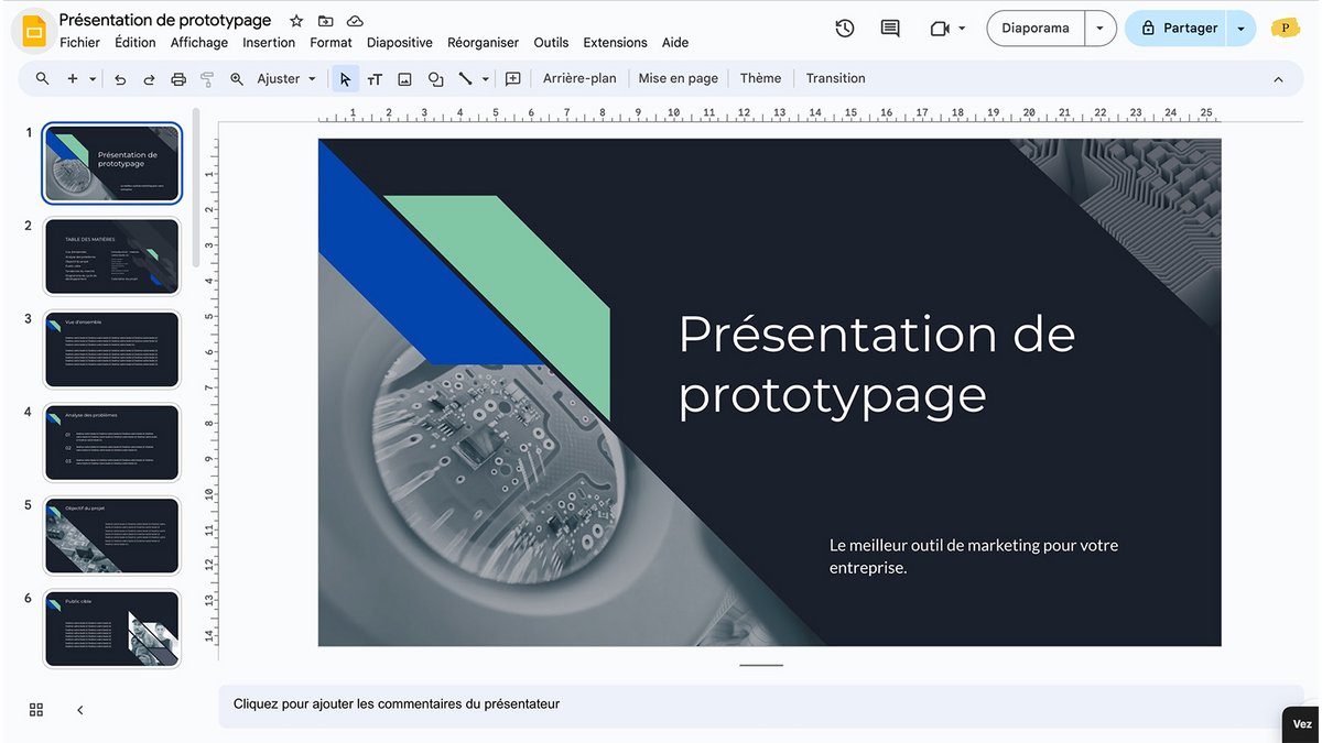 Google Slides est parfait pour la collaboration en ligne, simple à utiliser, gratuit et accessible depuis tous vos appareils. Idéal pour un usage pro ou scolaire - © Google