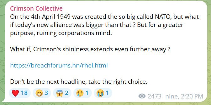 Les hackers de Crimson Collective ont annoncé leur alliance avec Scattered Lapsus$ Hunters sur Telegram. © BleepingComputer
