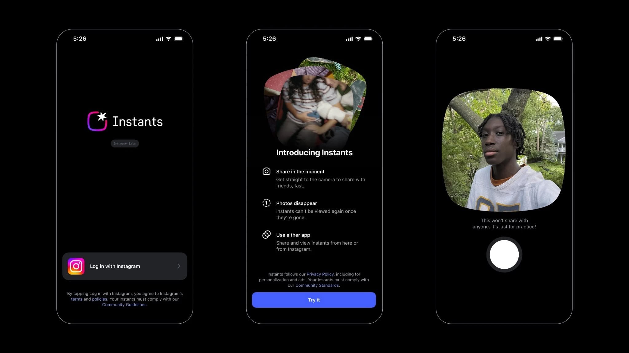 Instants existe aussi comme application à part entière © Meta