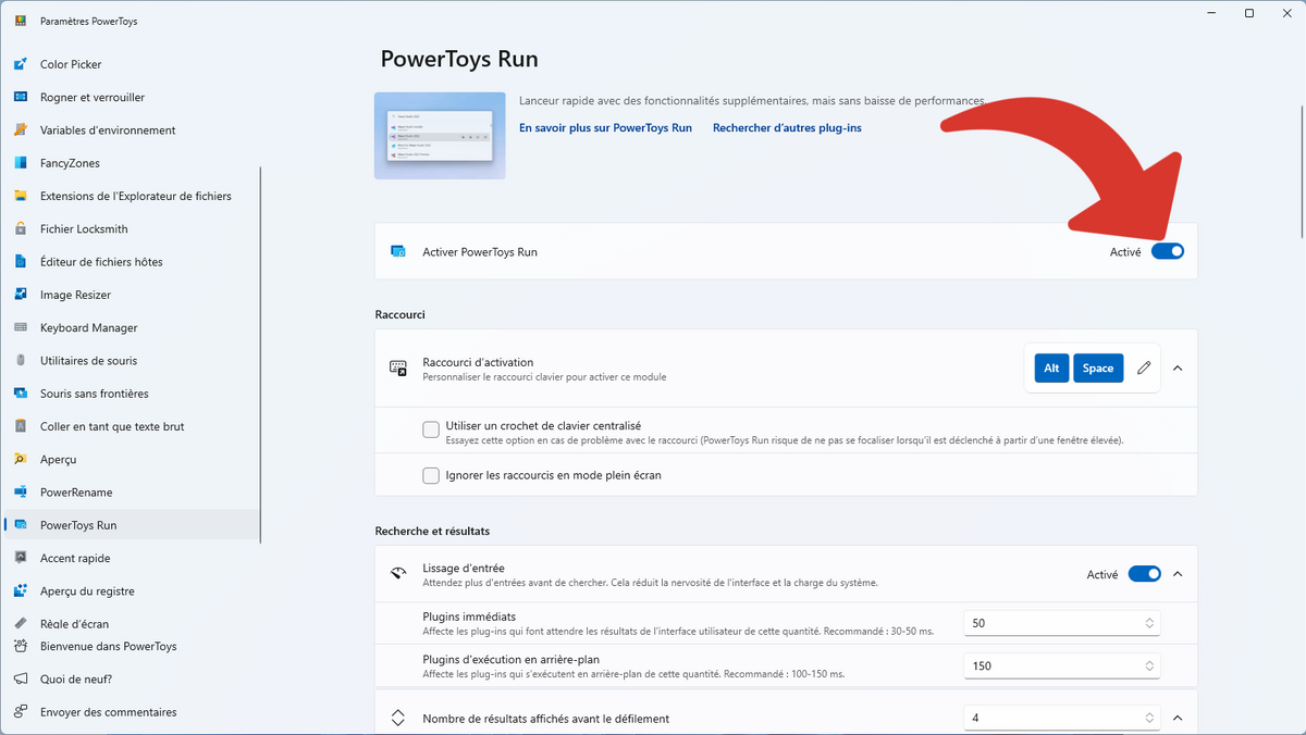 Activer PowerToys Run, le Spotlight Windows © Clubic