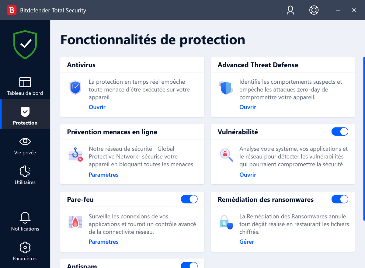 Bitdefender - Les fonctionnalité de protection