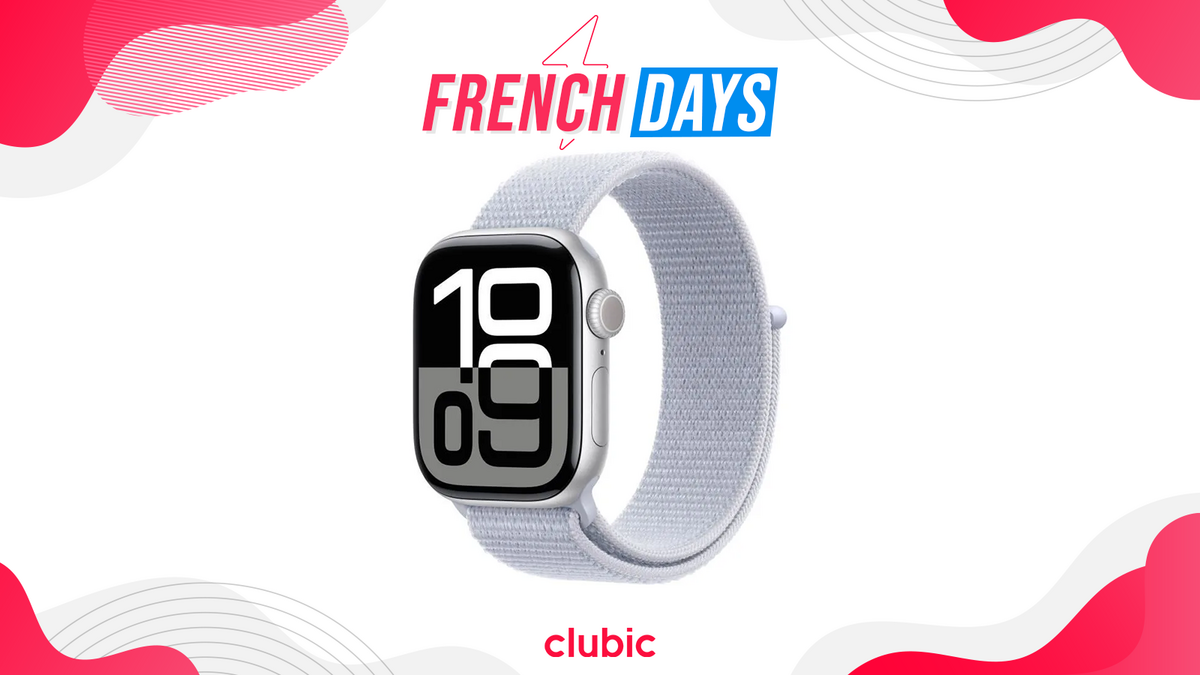 Apple Watch Series 10 GPS 42mm, Boîtier Silver Aluminium, Bracelet Blue Cloud Sport Loop - French Days