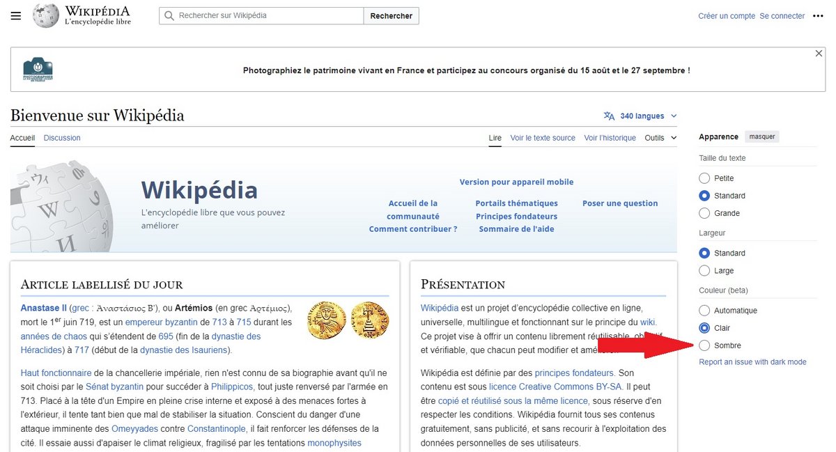 Wikipédia en mode clair - Capture d'écran © Mélina Loupia pour Clubic