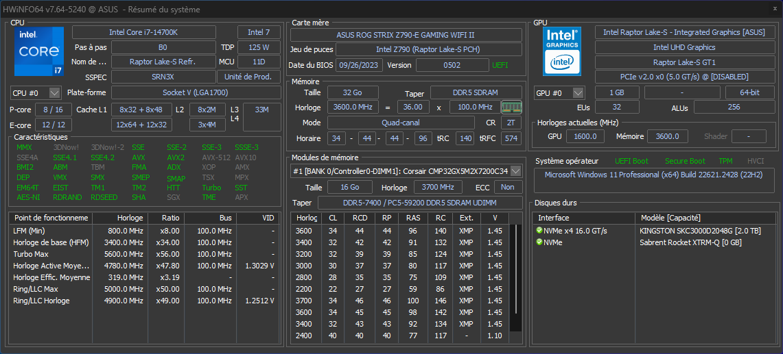 Notre configuration de test au crible de HWInfo © Nerces pour Clubic