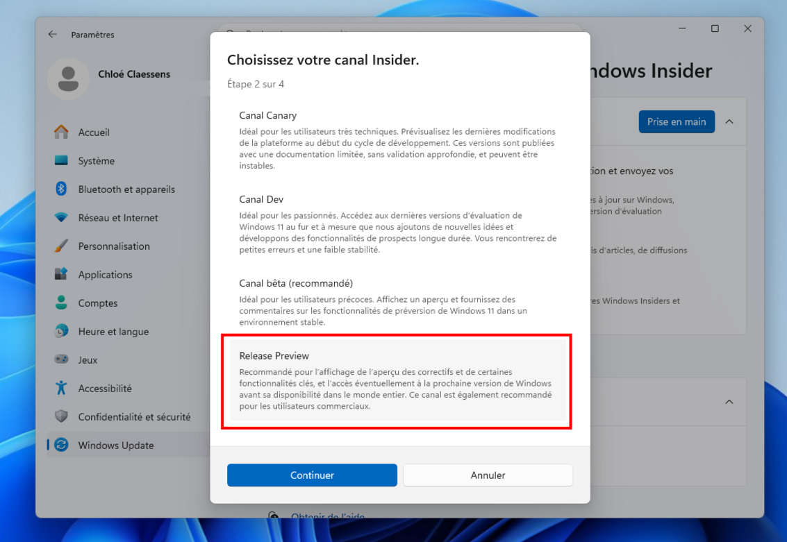 Inscrivez-vous au programme Insider à l'aide de votre compte Microsoft, et sélectionnez le canal Release Preview. © Clubic