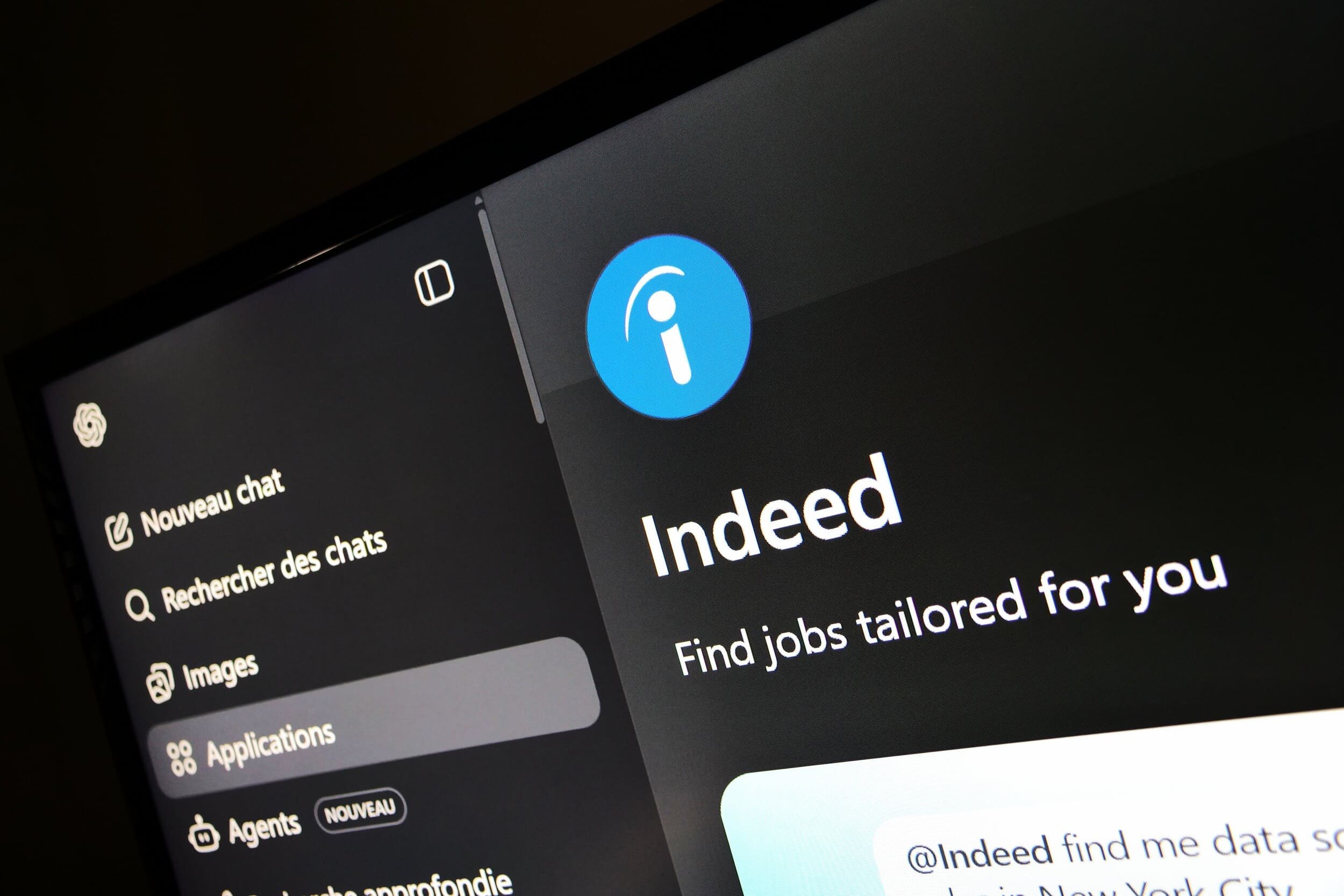 Indeed s'invite dans l'appli ChatGPT. © Alexandre Boero / Clubic