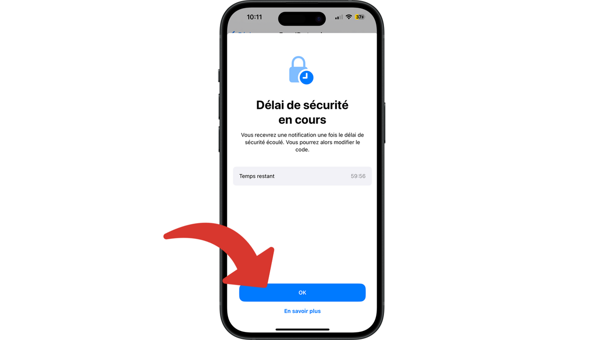 Valider le lancement du délai de sécurité © Clubic