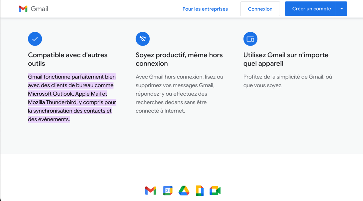 Gmail est compatible avec de nombreux services © Google