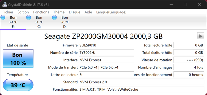 CrystalDiskInfo dresse un rapide état des lieux © Nerces pour Clubic