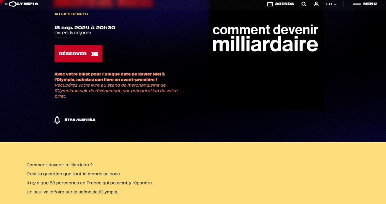 Fin du suspense pour Xavier Niel le 18/09 à l'Olympia - Capture d'écran © Olympia.fr / Clubic