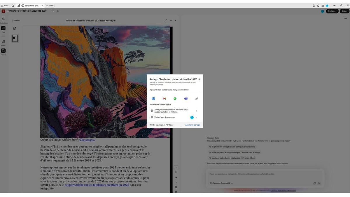 Exportez ou partagez votre document final en un clic via un lien sécurisé ©Adobe