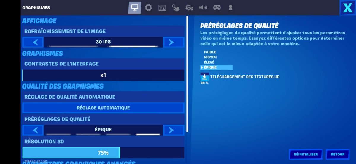 Reglages graphiques Fortnite Google Pixel 4a 5G