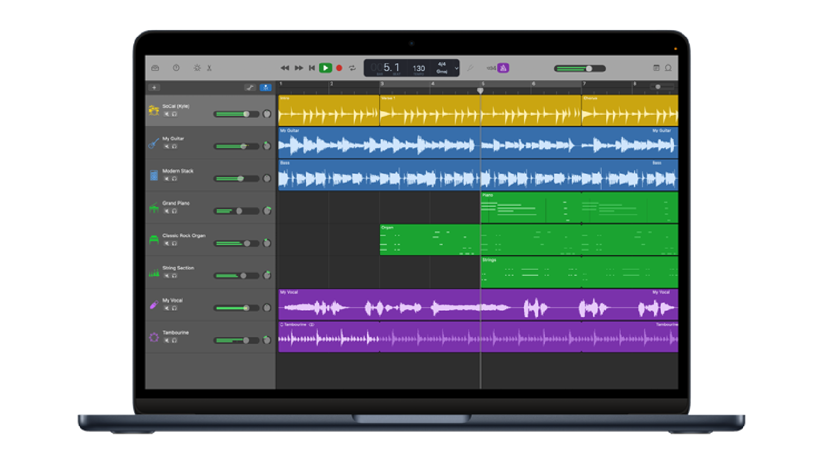GarageBand permet de composer, enregistrer et mixer des morceaux sur iPhone ou iPad avec des instruments virtuels, des effets et des boucles audio. © Apple