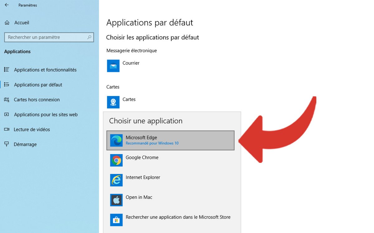 Définir Edge comme navigateur par défaut