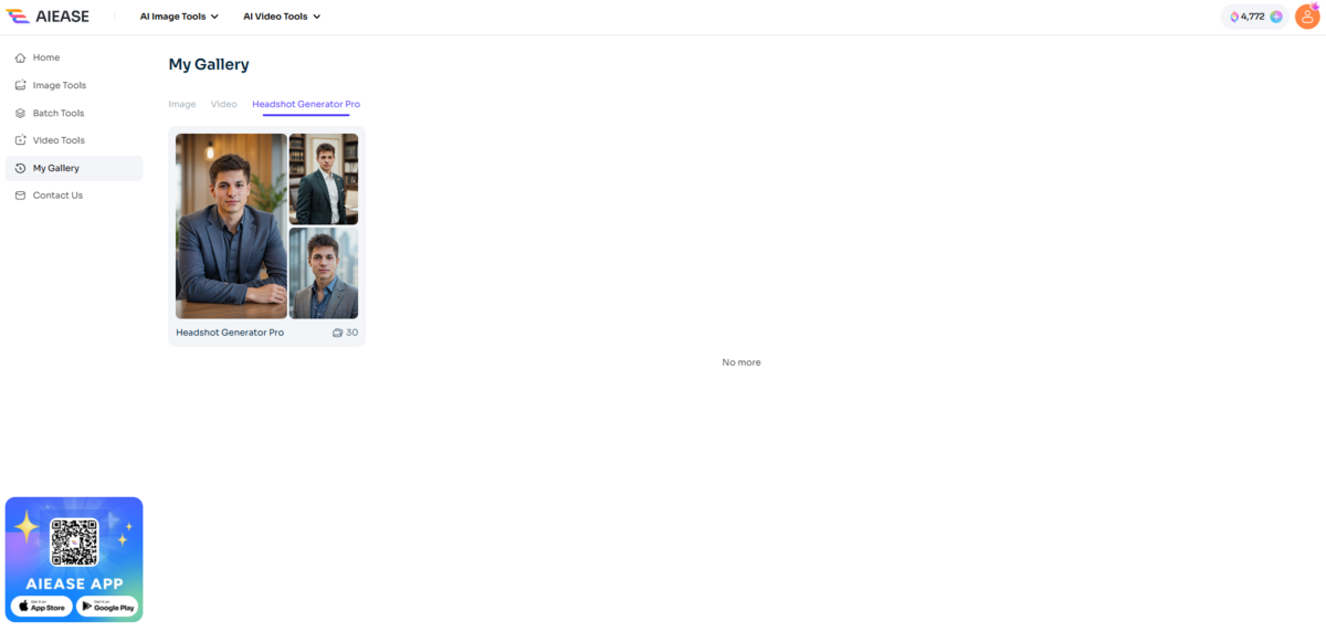 Retrouvez toutes vos photos dans l'onglet "My Gallery" © AIEase