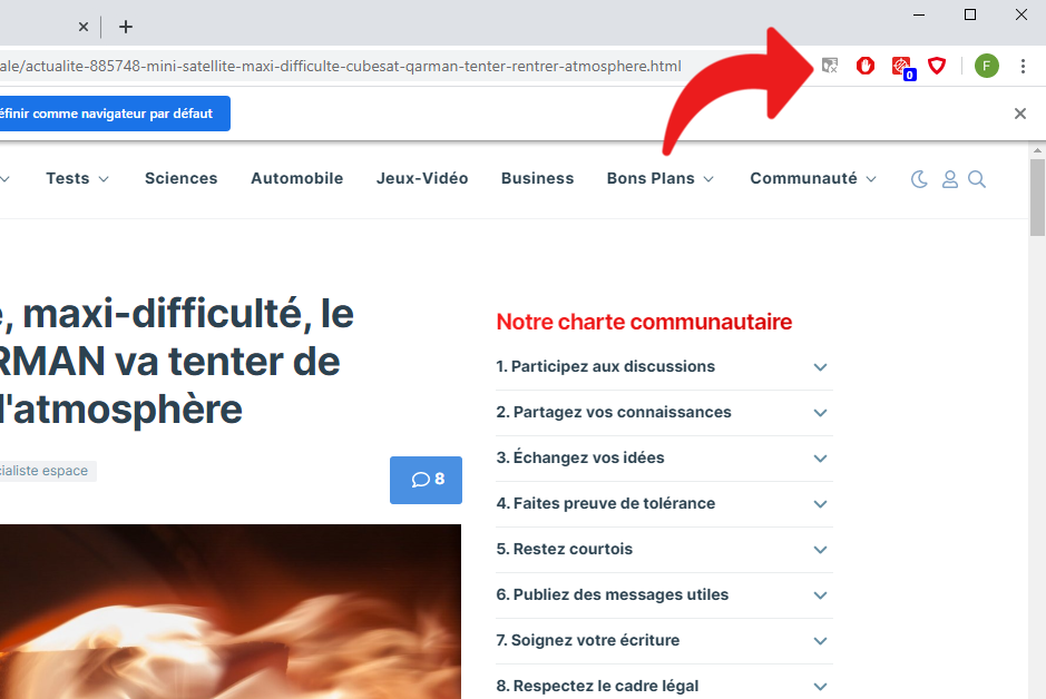 La barre extensions sur Chrome