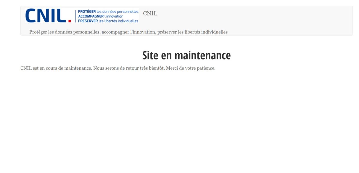 Voici l'une des pages qui s'affichent jeudi matin sur le site de la CNIL © Capture d'écran Alexandre Boero / Clubic