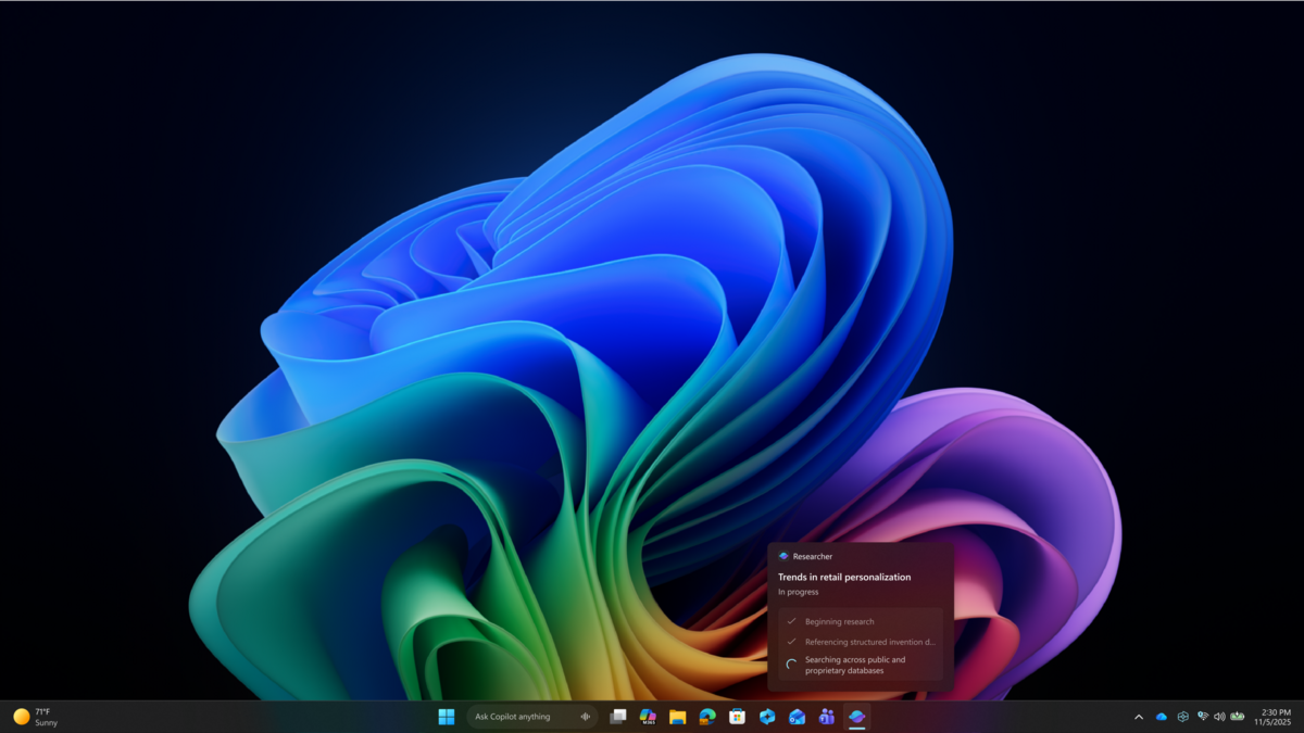 Ask Copilot débarque dans la barre des tâches pour faciliter l'accès aux agents IA. © Microsoft