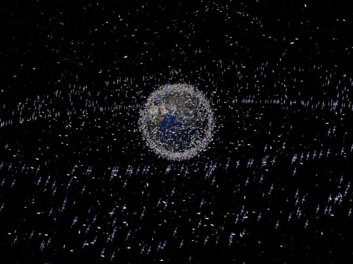 Représentation artistique de l'effet Kessler, un phénomène désignant la multiplication des déchets spatiaux © Agence spatiale européenne