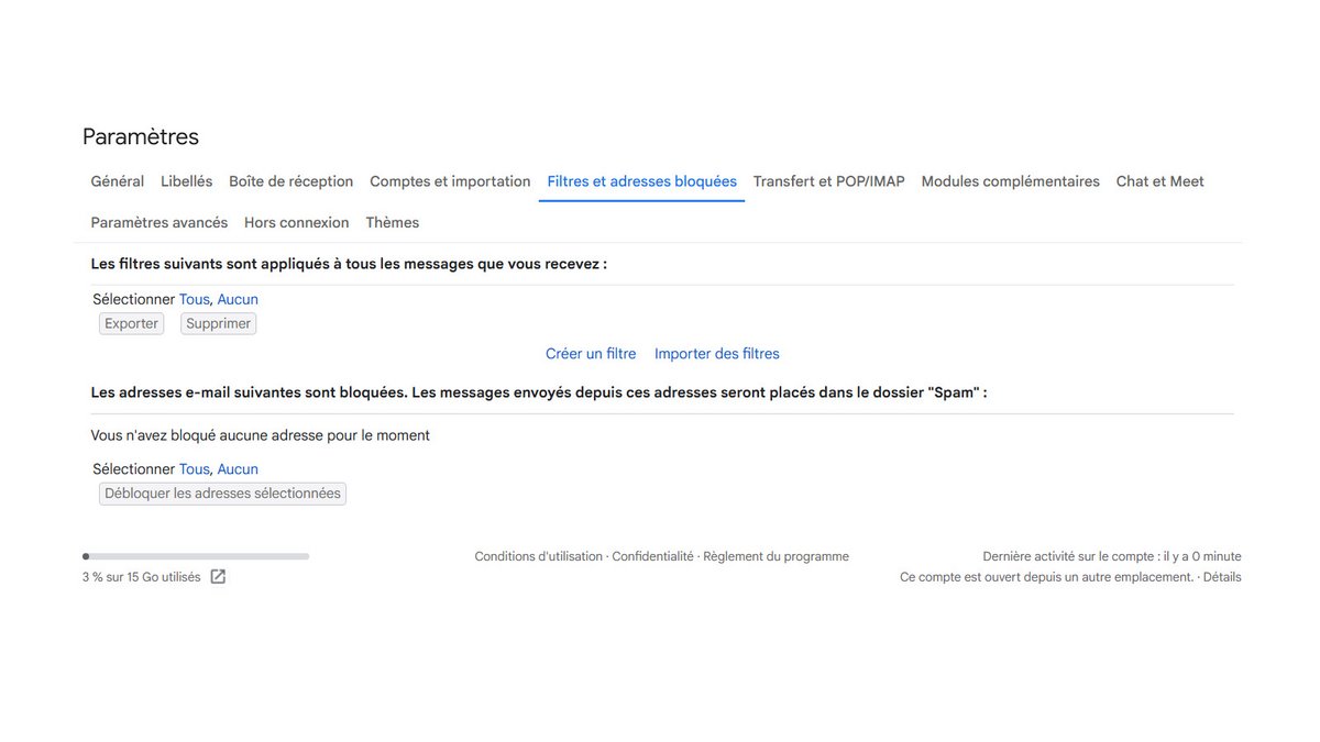 Paramètres des filtres anti-spam Gmail - © Pascale Duc