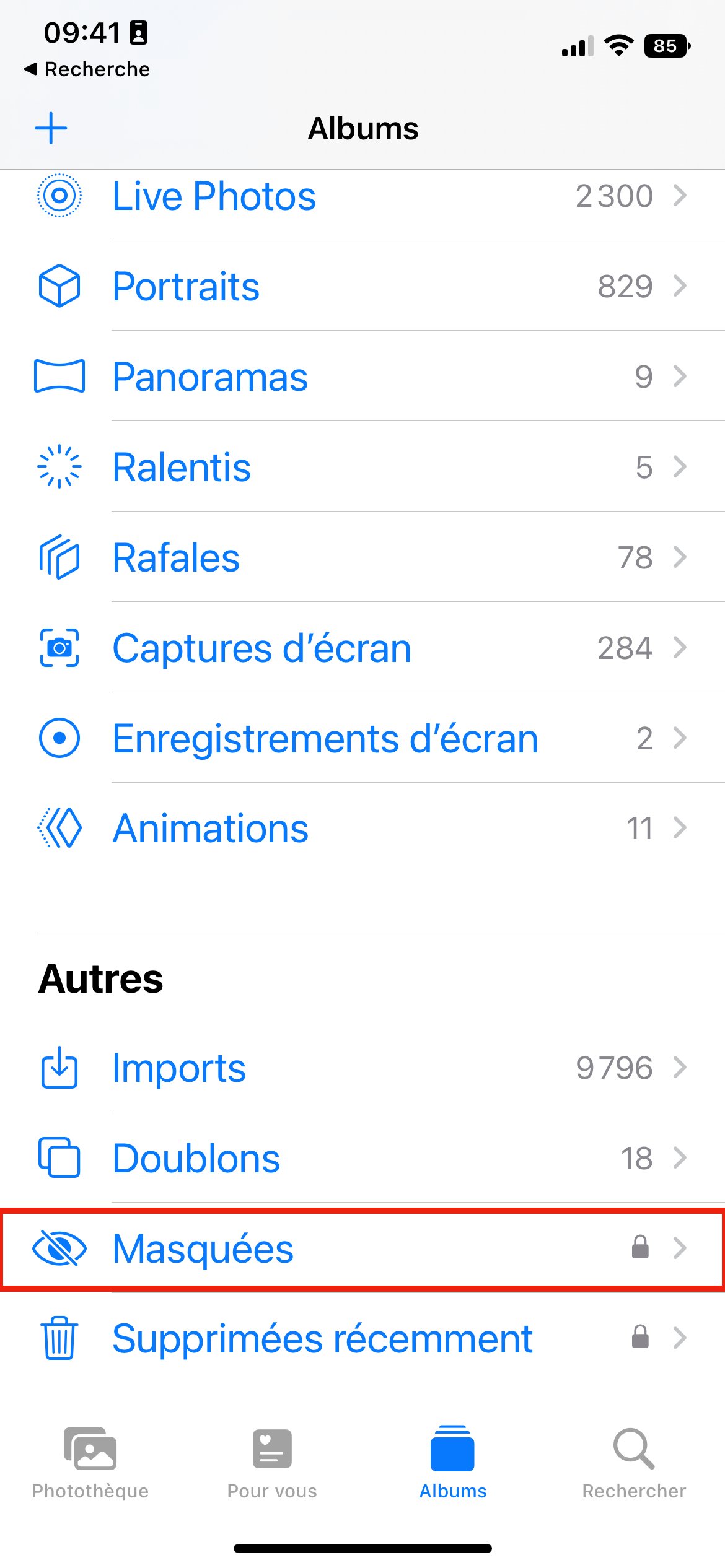 iOS 16 Photos masquées