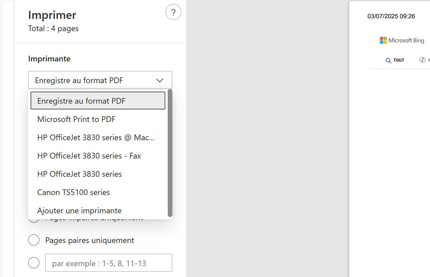 L'option « Print to PDF » dans Windows.  © Clubic