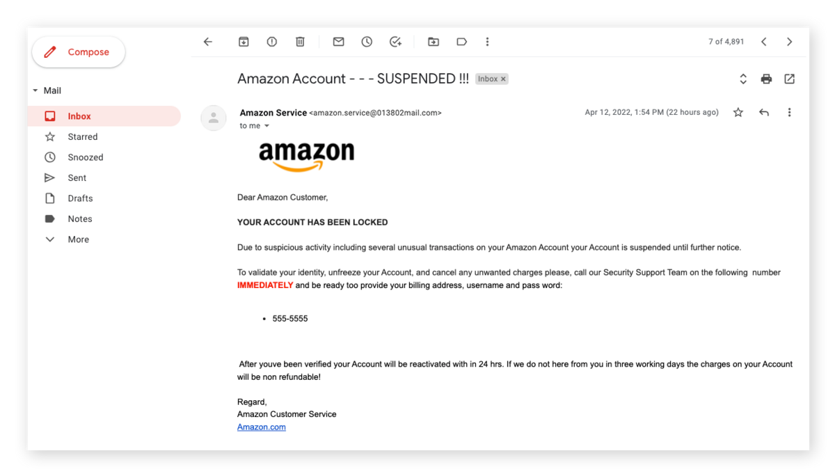 Exemple de mail frauduleux ©Avast