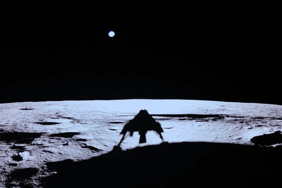 Vue de la Terre au-dessus de la Lune, ainsi que l'ombre de Blue Ghost. © Firefly Aerospace