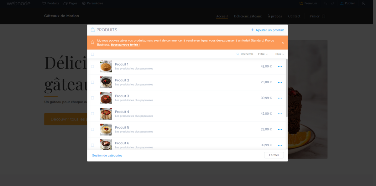 Menu Produits © Webnode