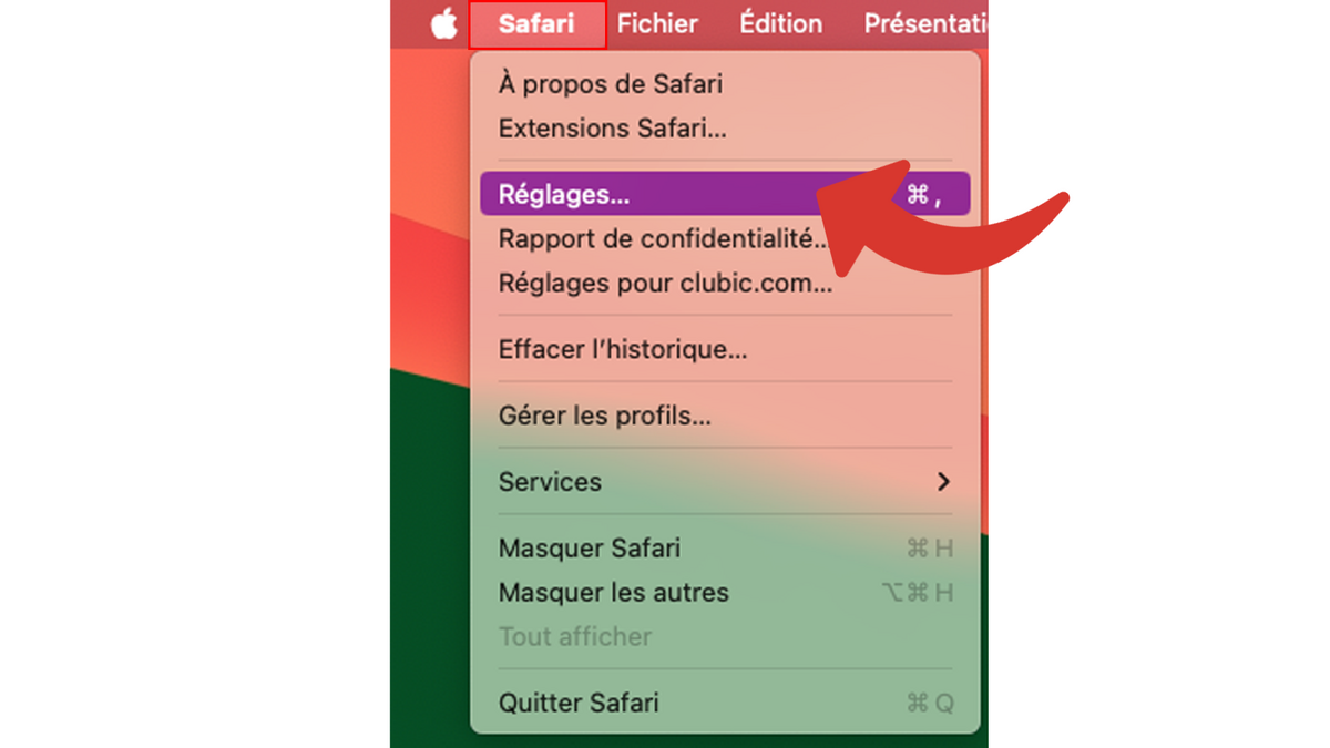 Accéder aux réglages Safari sur Mac © Clubic