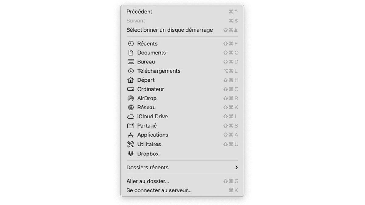 Menu "Aller" du Finder © Clubic