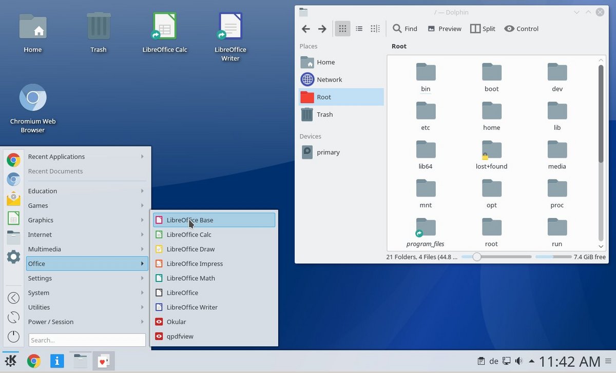 Q4OS propose une interface proche de Windows XP et 7 via Trinity Desktop, combinant légèreté, performance et simplicité, avec l’option d’un style plus moderne sous KDE Plasma - © Q4OS