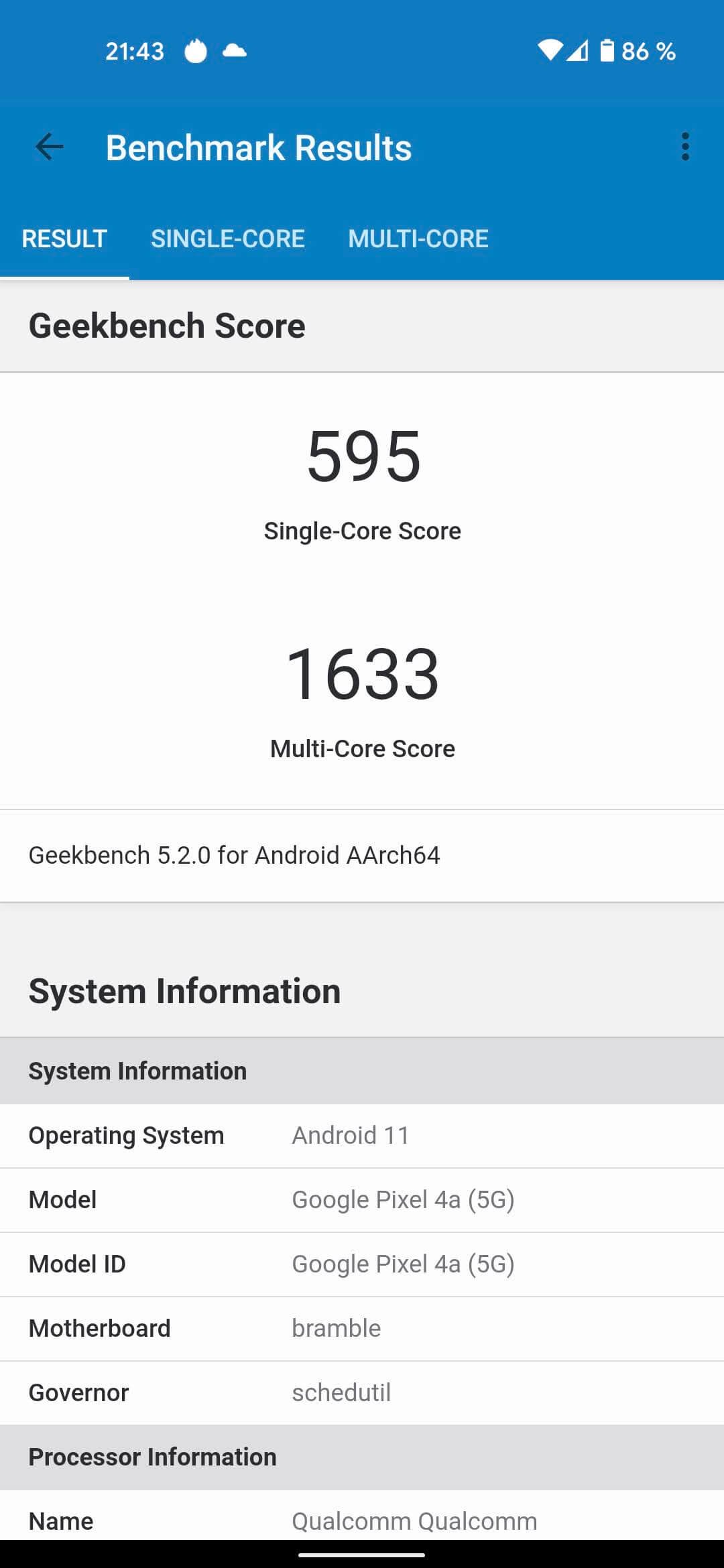 Geekbench Google Pixel 4a 5G