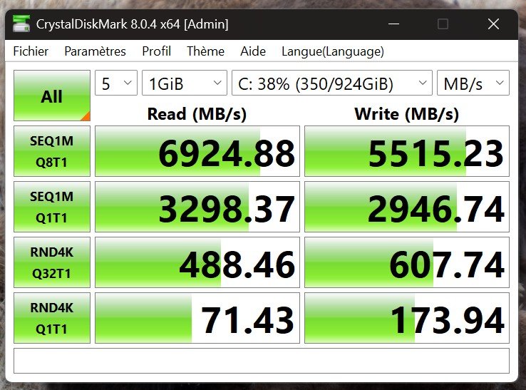 Les performances de l'espace de stockage SSD. ©Nathan Le Gohlisse pour Clubic