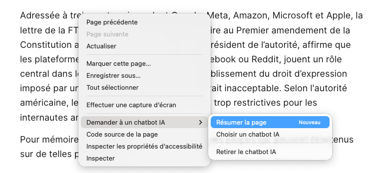 Firefox - le résumé d'un texte accessible en clic droit via le bot de son choix