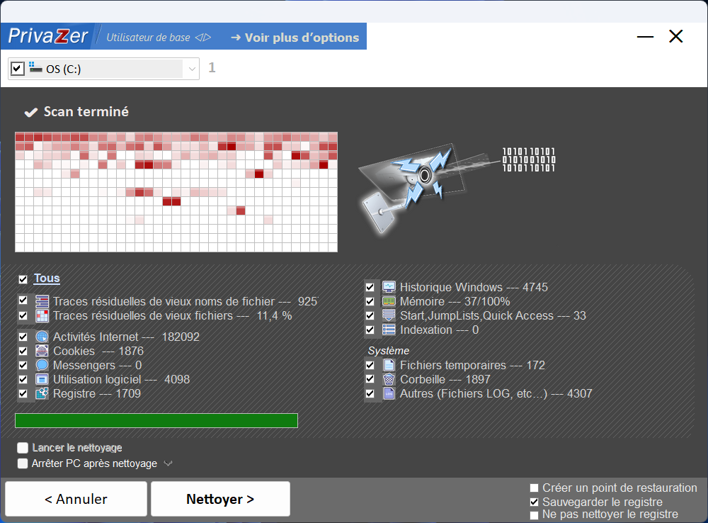 PrivaZer - Les résultats du scan. © Clubic