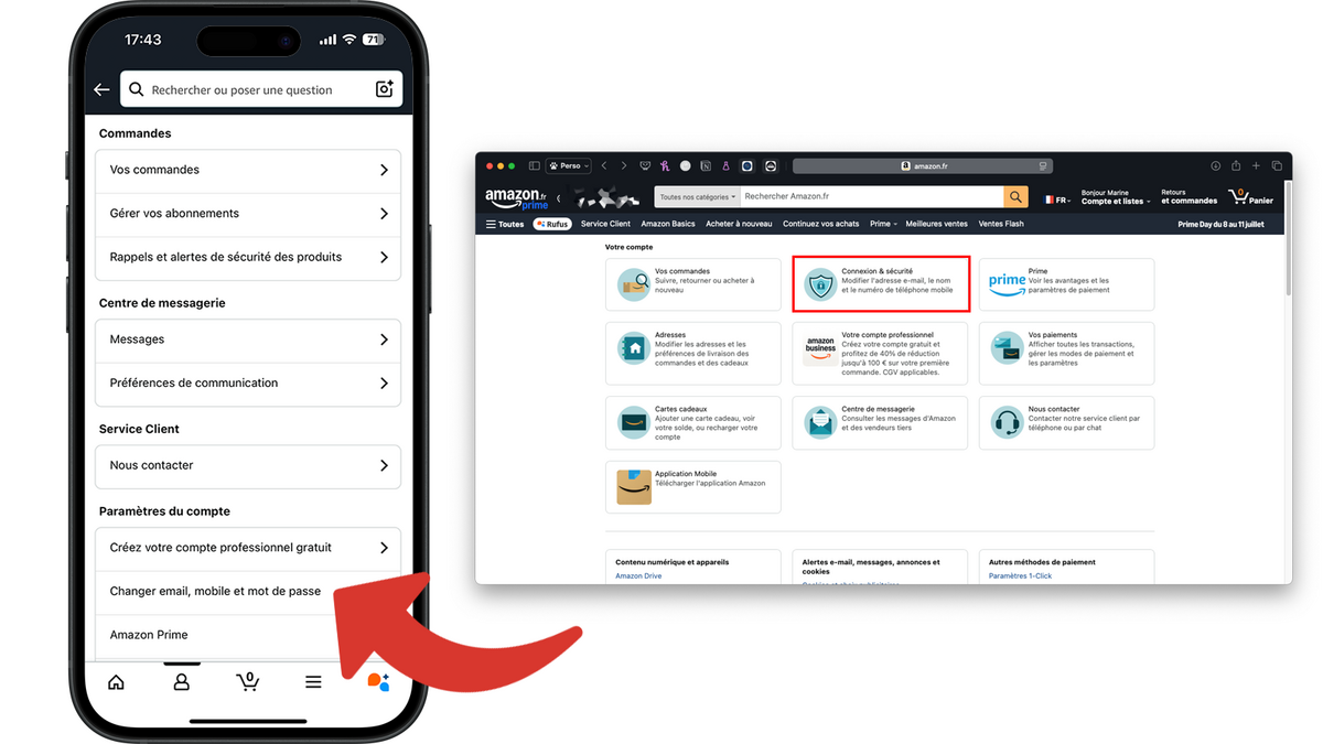 Aller dans les informations liées à la connexion et sécurité du compte © Clubic