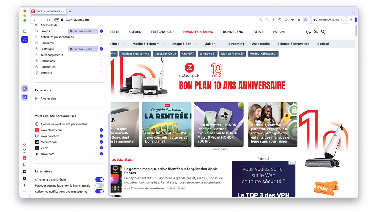 5 sites greffés à la barre latérale © Clubic